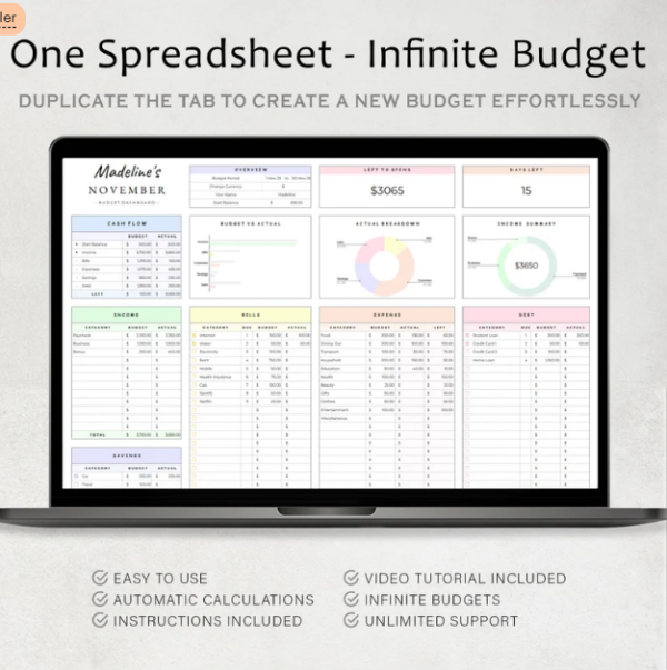 Budget Planner Google Sheet Monthly Budget Spreadsheet Paycheck Budget Template Simple Weekly Financial Planner Beginners Biweekly Budgeting - Image 3