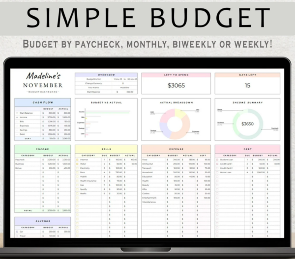 Budget Planner Google Sheet Monthly Budget Spreadsheet Paycheck Budget Template Simple Weekly Financial Planner Beginners Biweekly Budgeting - Image 9