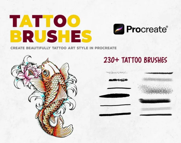 Ultimate Procreate Bundle for Tattoo Artists: 230+ Brushes, 280 Stencils, 6 Lettering Brushes, 3D Human Models, Skin Palettes, and Textures - Image 4