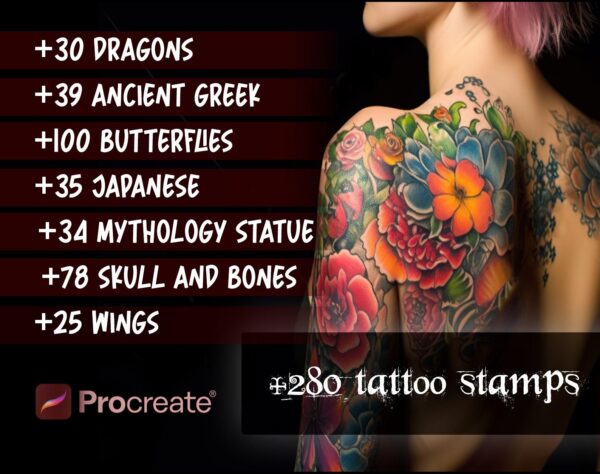 Ultimate Procreate Bundle for Tattoo Artists: 230+ Brushes, 280 Stencils, 6 Lettering Brushes, 3D Human Models, Skin Palettes, and Textures - Image 10